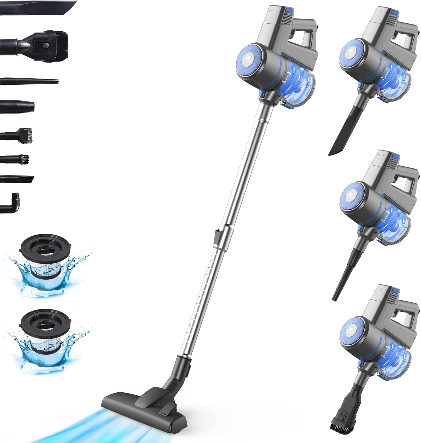 Intercleaner Corded Vacuum Cleaner, 17KPa Powerful Suction with 600W Motor, 10 in 1 Lightweight Bagless Stick Vac with Handheld, Ultra Quiet, for Hardwood Floor Marble Tile Car Pet Hair
